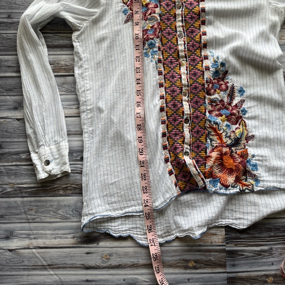 Johnny Was Caila Striped Blouse Floral Embroidery - Picture 11 of 11